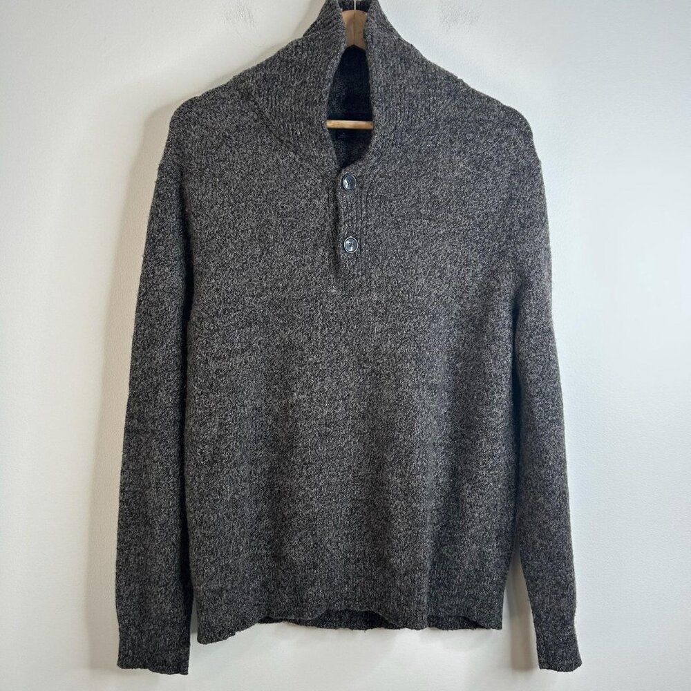 J Crew Sweater Mens Sz L Gray Marled Shawl Collar Lambs Wool Blend Pullover Knit
